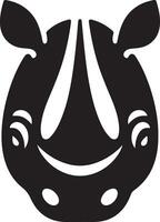 A stylized black and white rhino head with decorative swirls and simple features vector