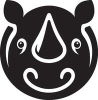 A stylized black and white rhino head with cartoonish features on a white background vector