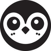 A stylized black and white penguin face design inside of a circular shape icon vector