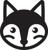 A simple black and white graphic of a fox head with large eyes and pointy ears vector