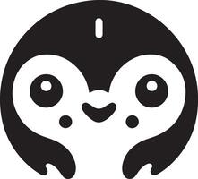 A minimalist black and white illustration of a cartoon penguin with big round eyes vector