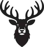 A striking silhouette of a deer head with large antlers on a plain white backdrop vector