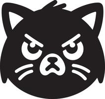 A stylized black cat head with an angry expression on a white background design art vector