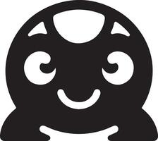 A black and white graphic of a smiling cartoon character with large round eyes and head vector