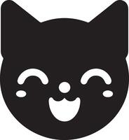 A black cat face with a happy expression on a white background in a simple style vector
