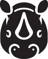 A simple black and white graphic of a rhino head with decorative swirl elements vector