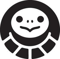A stylized black and white image of a smiling face inside of a circular shape vector