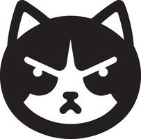 A cartoon image of a black and white grumpy cat with an angry expression on its face vector