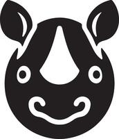 A stylized black and white rhino face with a smile and small ears on a white background vector