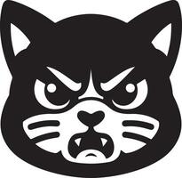 A stylized black and white illustration of an angry cat face with sharp teeth out vector