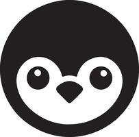 A stylized penguin face in a circle with a white background and black details vector