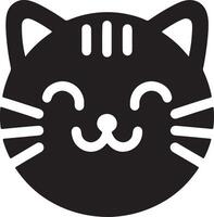 Illustration of a black cat face with stripes and a happy expression on white background vector