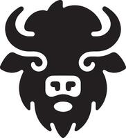 A stylized black silhouette of a bison head with horns and a beard on white background vector