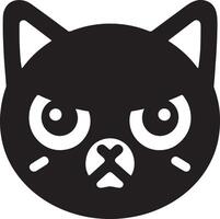 A stylized black cat face with white eyes and nose on a plain white background art vector