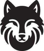 A minimalist black and white illustration of a wolf head with stylized features vector