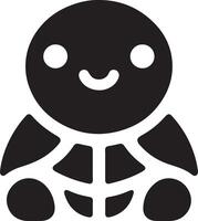 A simple black and white illustration of a cartoon turtle with a smiling face design vector