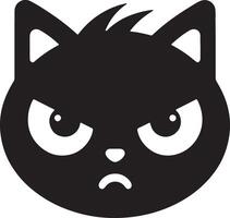A simple black and white illustration of an angry cat with a scowling expression vector