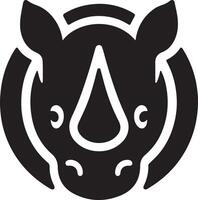 A cartoon rhino head with a large horn in black and white against a white background vector