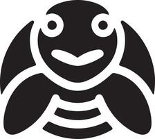 A simple black and white illustration of a stylized turtle with a smiling face vector