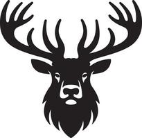 A striking black silhouette of a deer head with large antlers on a white background vector