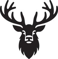 A stark black and white graphic illustration of a deer head with large antlers vector