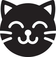 A simple black and white illustration of a smiling cat face with pointy ears up vector