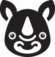 A stylized black and white illustration of a rhino head with a simple design style vector