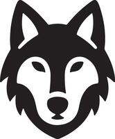 A stylized black and white wolf head with pointed ears and a rounded nose design art vector
