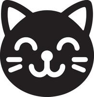 A simple black and white illustration of a smiling cat face with whiskers and ears vector