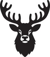 A black silhouette of a deer head with large antlers on a white background design art vector