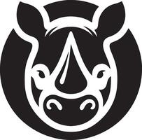 A minimalistic black and white logo of a rhino head inside a circular background vector