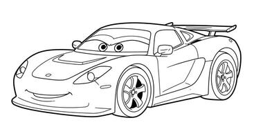 Speedy Pixar style cartoon race car, great for kids sports and vehicle themed coloring book pages vector