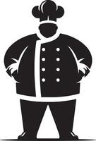 A stylized black and white illustration of a chef standing with hands on hips vector