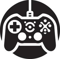 A black and white graphic of a game controller inside of a black circle shape vector