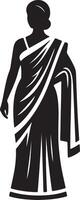 Silhouette of a woman wearing a saree with a bun hairstyle on a white background vector
