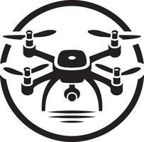 Black drone illustration with a camera inside a black circle on a white background vector