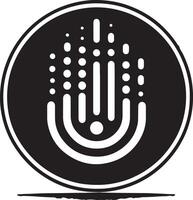 Abstract black and white logo with dots and curved lines in a circular frame design vector