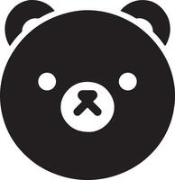 A simple black and white illustration of a bear face with round ears and nose shape vector