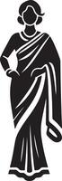 Silhouette illustration of a woman wearing a saree against a white background vector