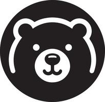 A simple black and white cartoon bear face inside a circle on a white background vector