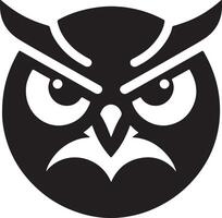 A stylized black and white owl head with an angry expression on a white background vector