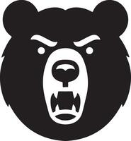 Illustration of a black bear head with an open mouth and visible teeth on white background vector