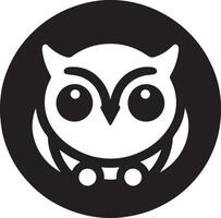 A simple black and white owl logo design in a circular frame with cute features vector
