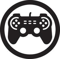 A black and white image of a game controller inside of a black circle outline vector