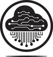 Black cloud circuit board icon inside a black circle on a white background icon vector