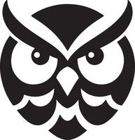 A striking black and white owl head with piercing eyes and feathered details design vector