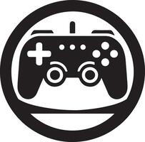 A black and white illustration of a game controller inside of a circular border vector