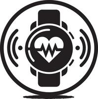 Illustration of a black smart watch with a heart rate monitor inside a circle vector