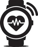 Black smartwatch with heart rate monitor and signal waves on a white background vector