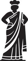 Silhouette of a woman in a sari with hands on hips standing on a white background vector